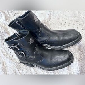 Black Leather Ladies Harley Davidson Motorcycle Ankle Boots